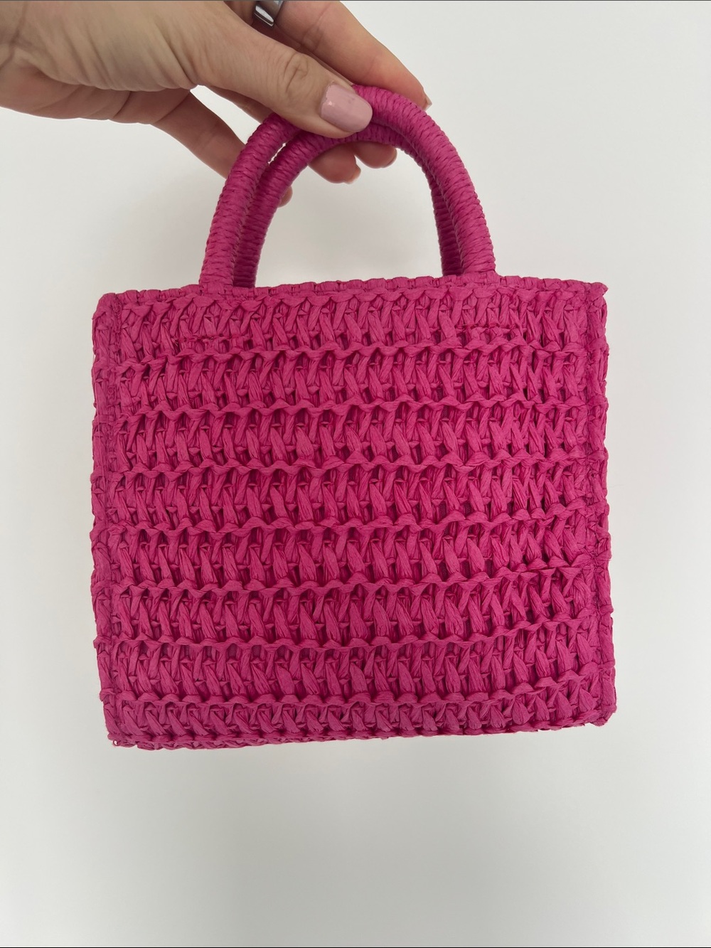 Mango Hot Pink Crochet Mini Tote Bag